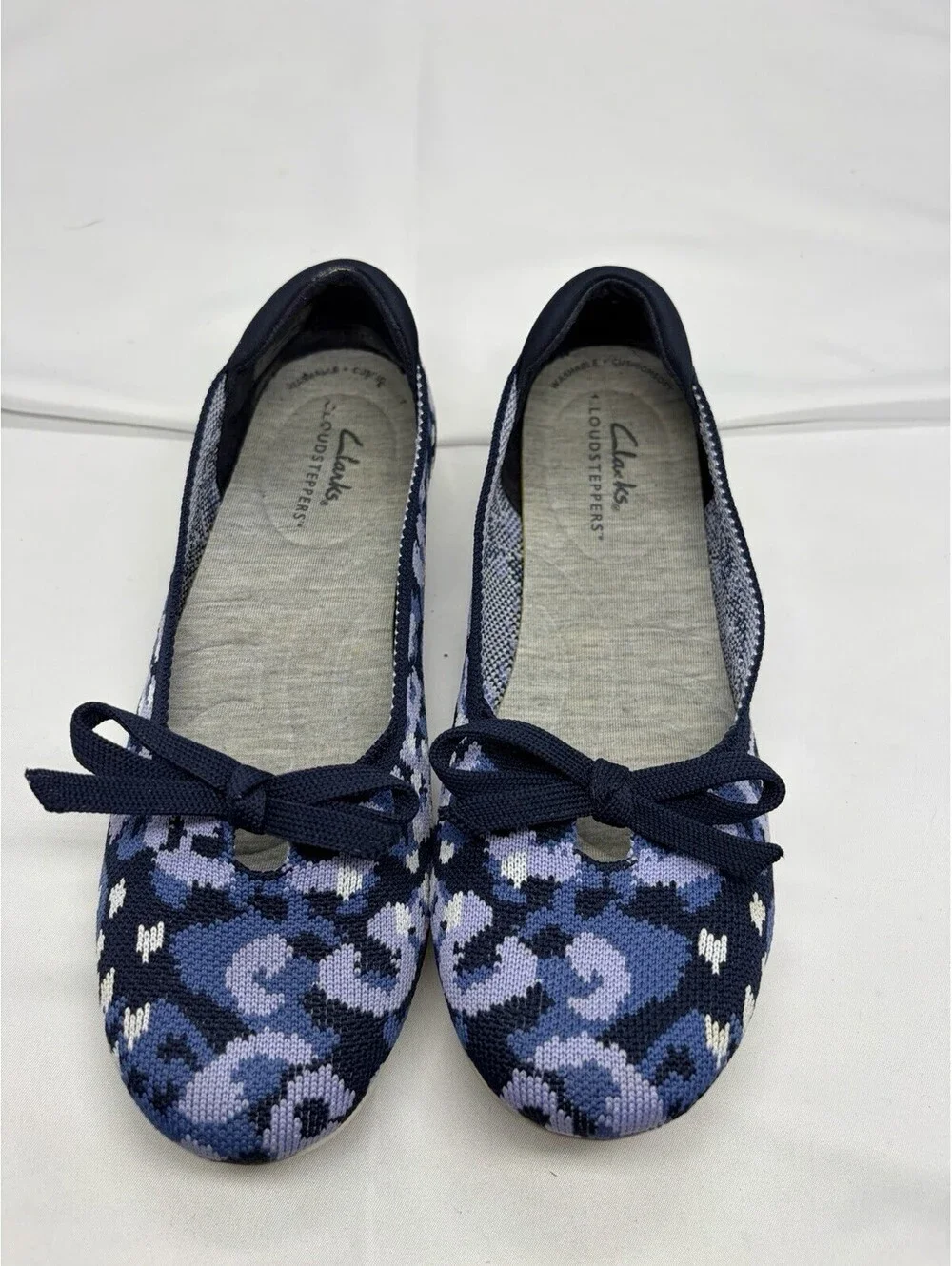 Clarks Cloud Steppers Cushion Womens 6 Soft Slip-on Ballet Flats Blue Camo